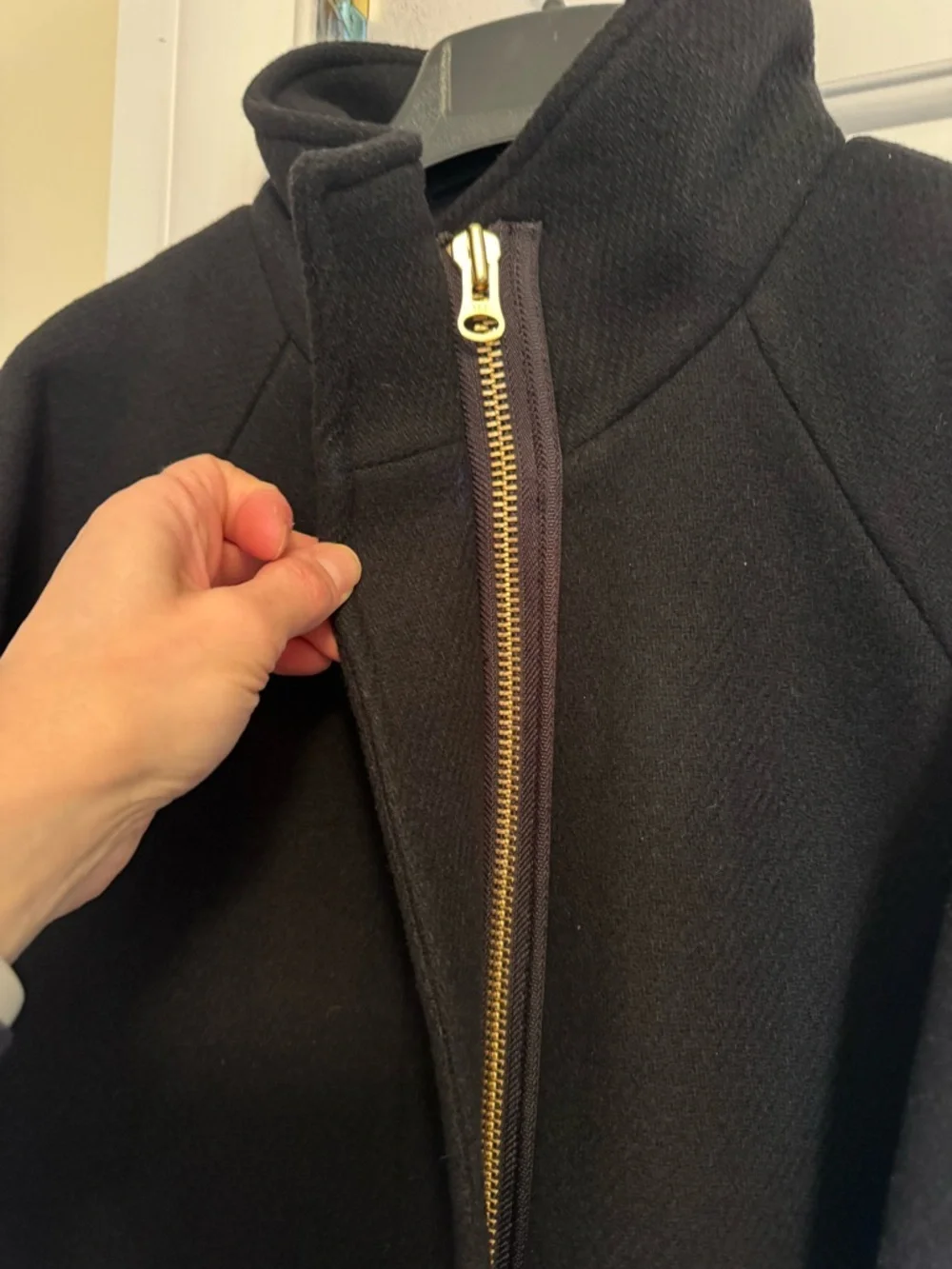 J. Crew Black Wool-Blend Funnel Neck Pea Coat with Gold Buttons - Picture 2 of 11